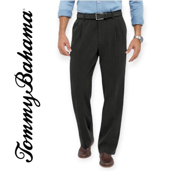 Tommy Bahama | 34W x 30L | Black Silk Rayon Blend Double-Pleat Pants Trousers - Picture 1 of 11